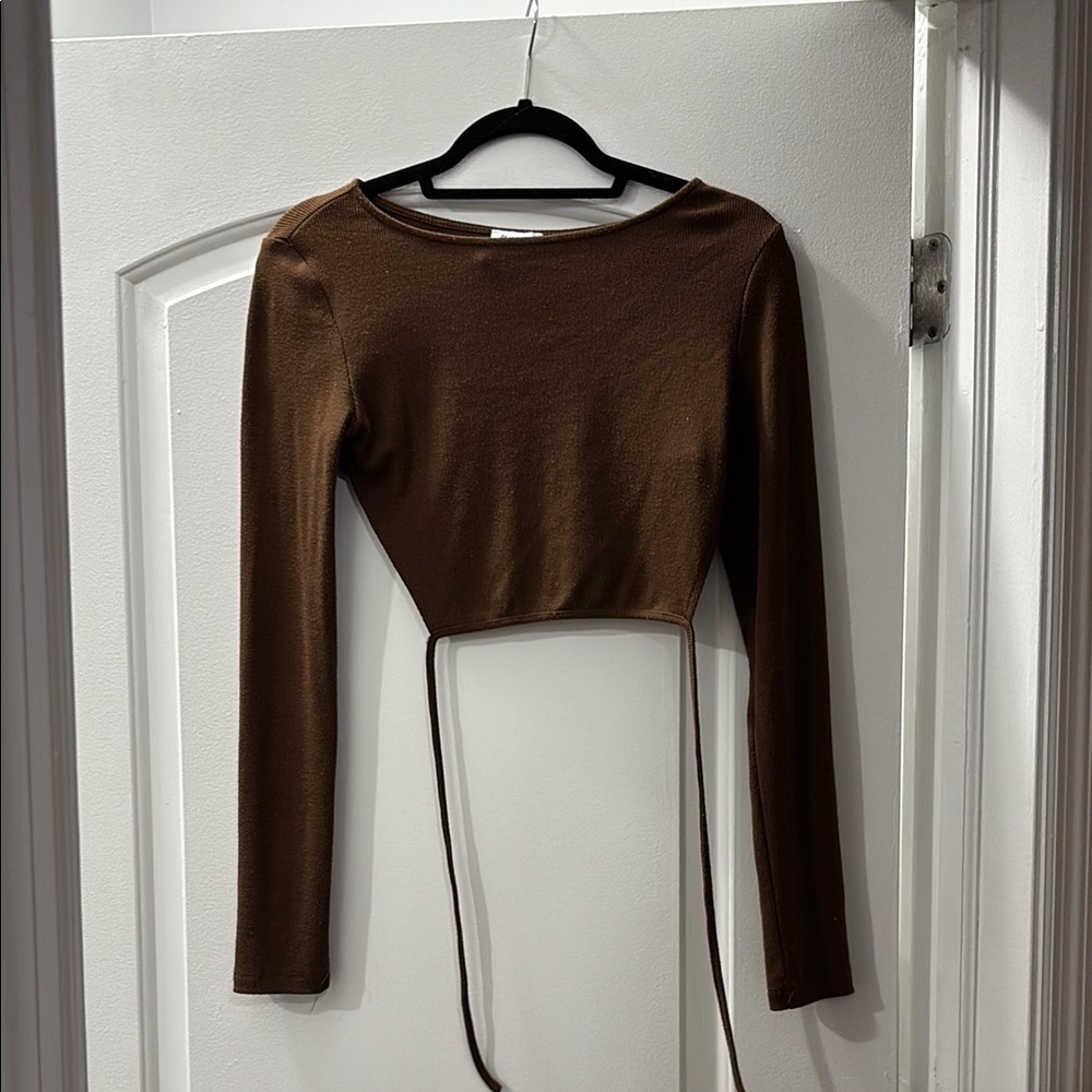 Brown Long Sleeve Crop Top